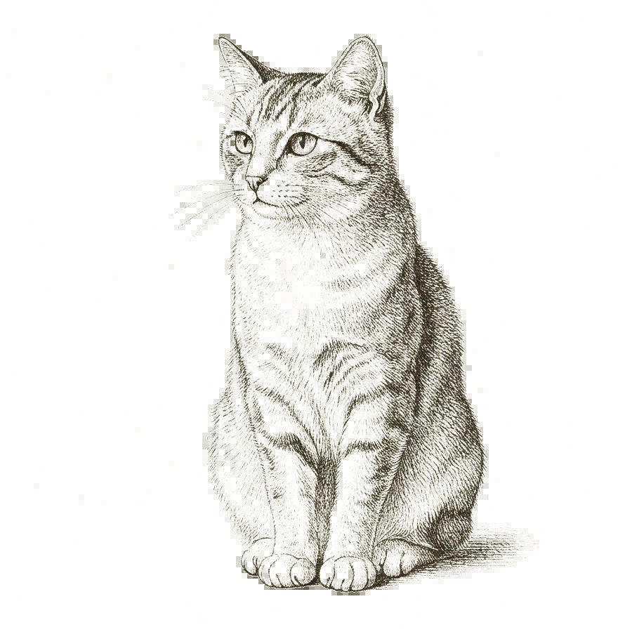 Engraved illustration of a sitting cat