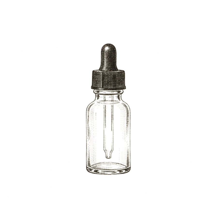 Engraved illustration of a supplement bottle